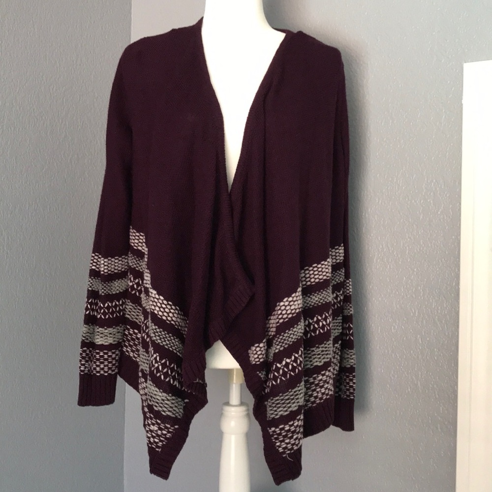 Burgundy Cardigan with Gray Details